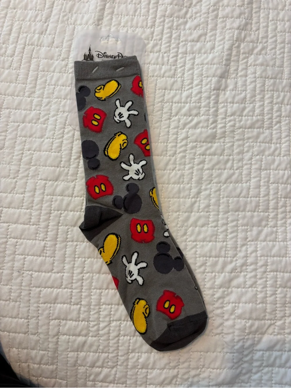 Disney Gray Mickey Icons Crew Socks with Red and Yellow Accents